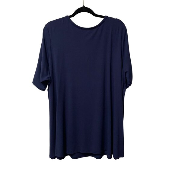 JESSICA LONDON BLOUSE SHIRT KEYHOLE FRONT FLOWY STRETCH SIZE 22/24 (1X) BLUE - Picture 2 of 7